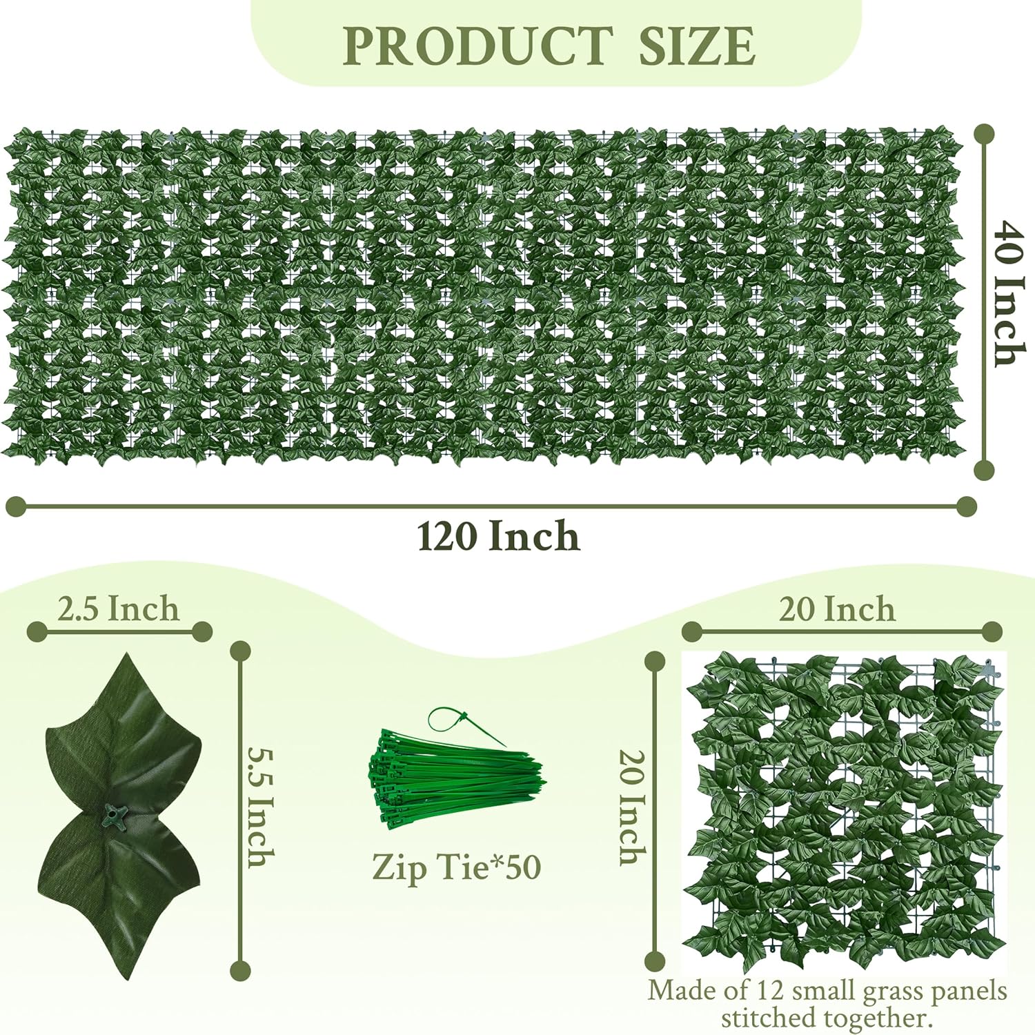 

UV-Anti Faux Greenery Backdrop Ivy Vine Leaf Hedges Fence Panels for Patio, B United States