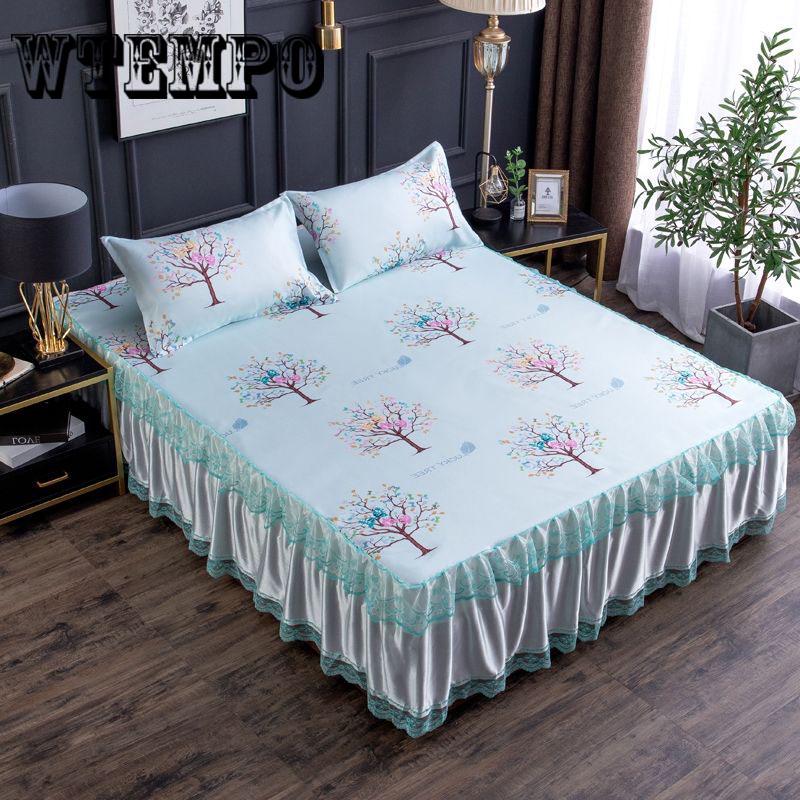 Buy Summer Cool Ice Silk Bed Sheet Pillow Case Set Bedding 3 Pcs Set at