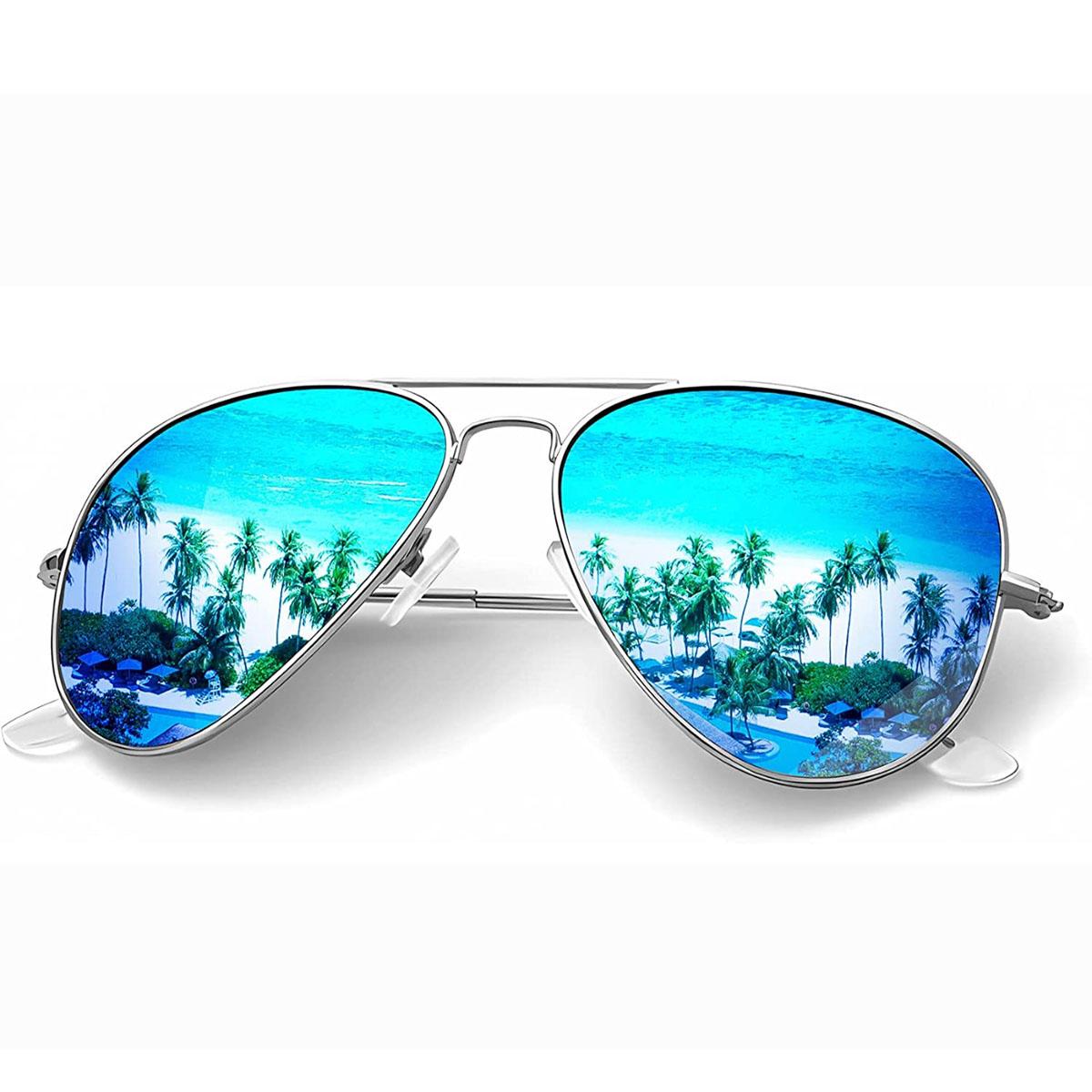 

Unisex Ultralight Car Driving Special Sunglasses Lens Dual-use Silicone Leather Case Aviator SunglassesLens 100% UV Blocking синий