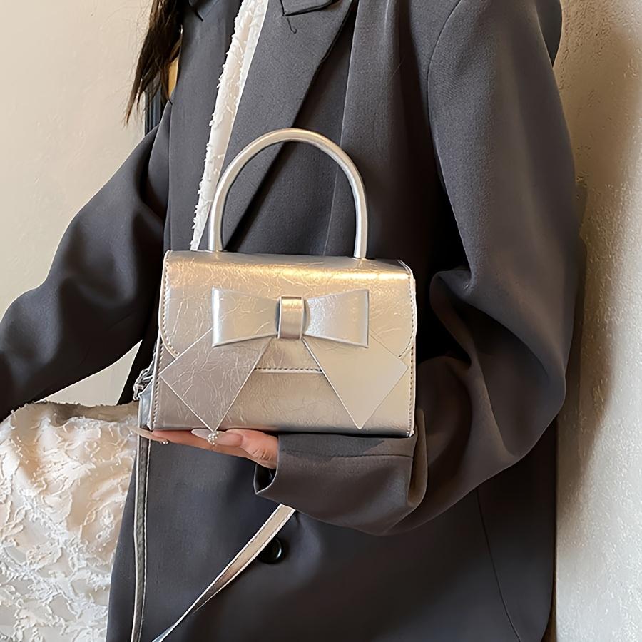 1pc Casual Personality Fashion Bow Shoulder Bag Hand-held Small Square Bag Simple Crossbody Bag