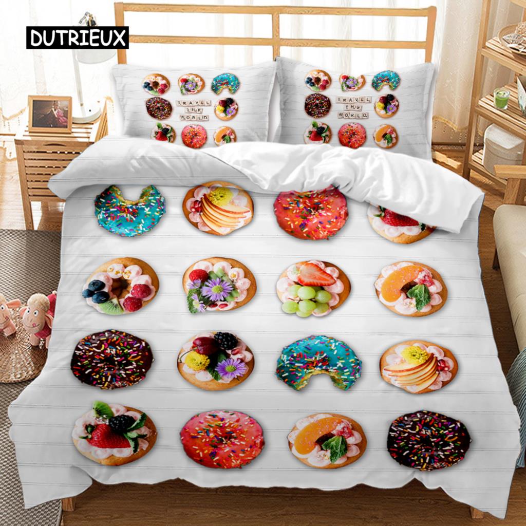 Set Copripiumino Dessert Lecca-lecca Colorati Set Biancheria da Letto Cioccolato Zucchero Set Biancheria da Letto Caramelle Colorate Snack Copripiumino in Poliestere