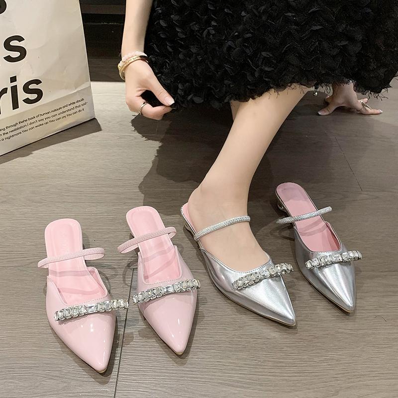 Fashion New Style Women Patent Pink Slippers Spring Summer Flats Pointed Toe Dress Shoes Designer Elegant Shallow Party Zapatos Mujer