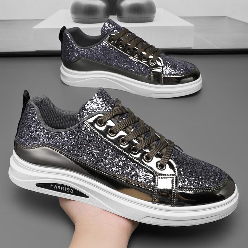 Fashion 2025 Fashion Men Sneakers Male Gold Luxury Glitter Shoes Streetwear Hip Hop Casual shoes Chaussures Homme