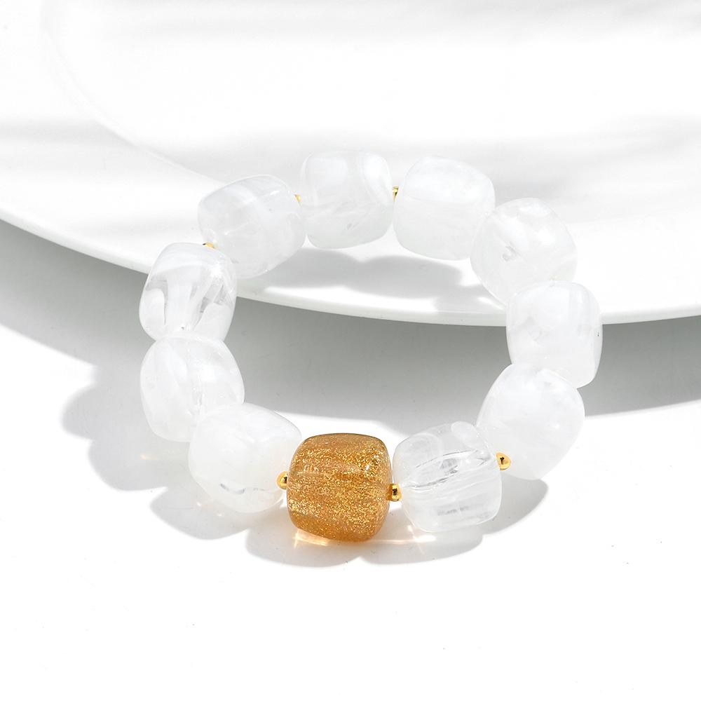 New Acrylic Irregular Square Bead Bracelet for Women Trendy Stack Resin Geometric Elastic Bracelets Autumn Winter Jewelry Gift