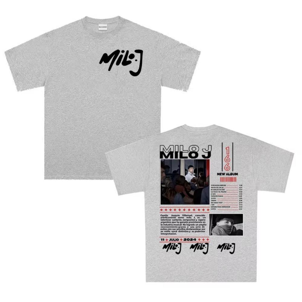 Rapper Milo J 166 Tour 2025 album Pánská retro vysoce kvalitní trička s krátkým rukávem Nadměrné 100% tričko Streetwear