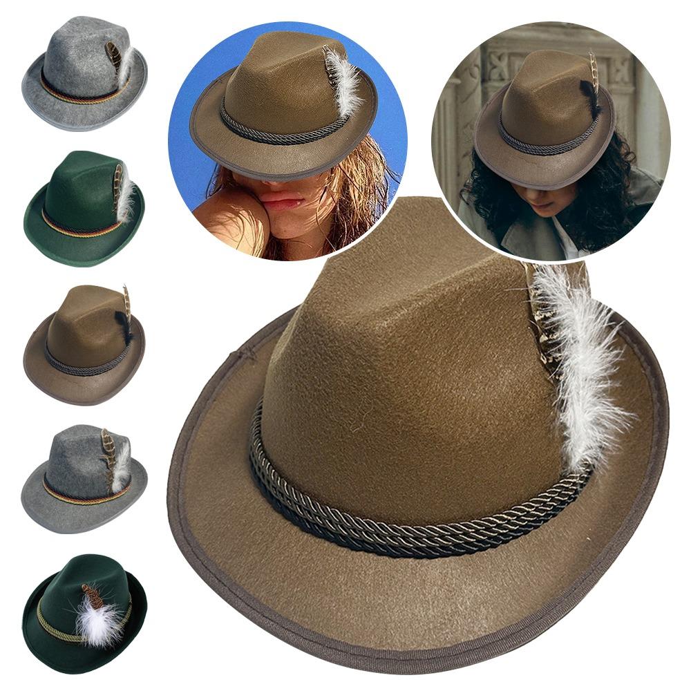 Decorative Side Cord Bavarian Feather Hat Structured Brim Jazz Cap New Costume Cap Men Women