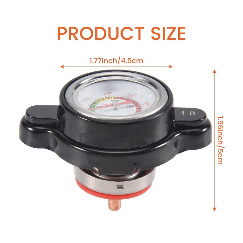 High Pressure Radiator Cap With Temperature Gauge, 1.8 Bar Radiator Cap 25.6Psi For Honda, Kawasaki, Suzuki, Yamaha-A99D