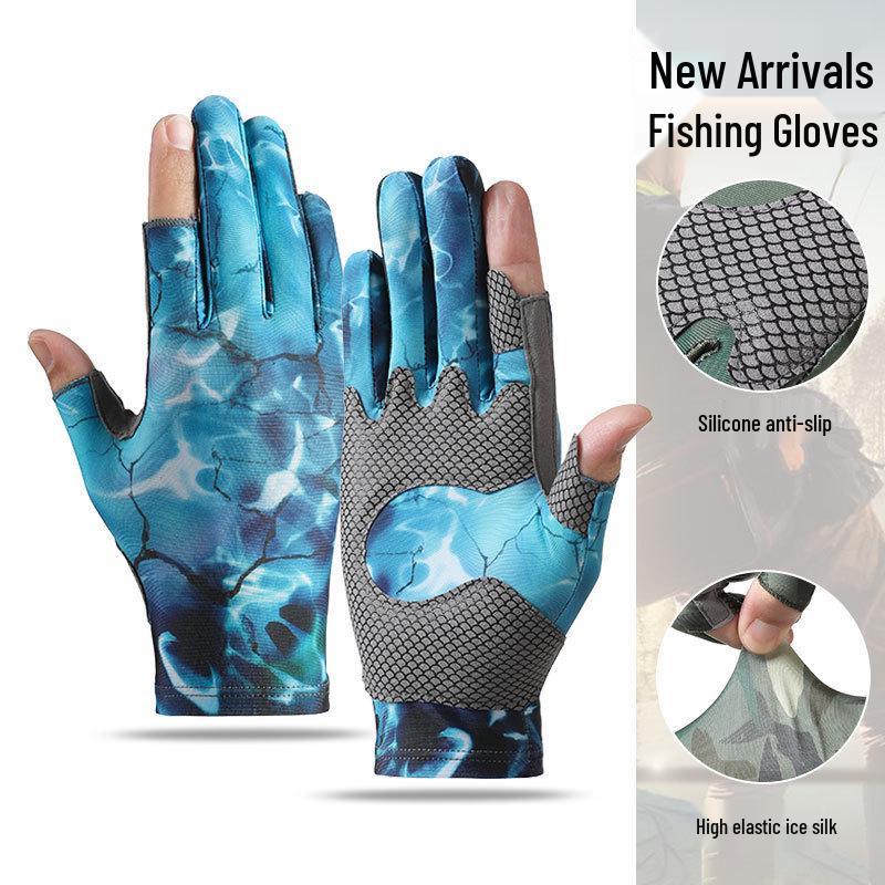 Men's Summer Breathable Ice Silk Fishing Gloves - Half Finger, Sun Protection, for Driving & Riding