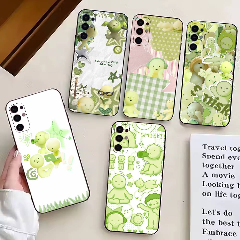 Cute S-Smiski Green Guy Phone Case For Samsung S25,S24,S21,S22,S23,S30,Ultra,S20,Plus,Fe,Lite,Note,10,Black Cover