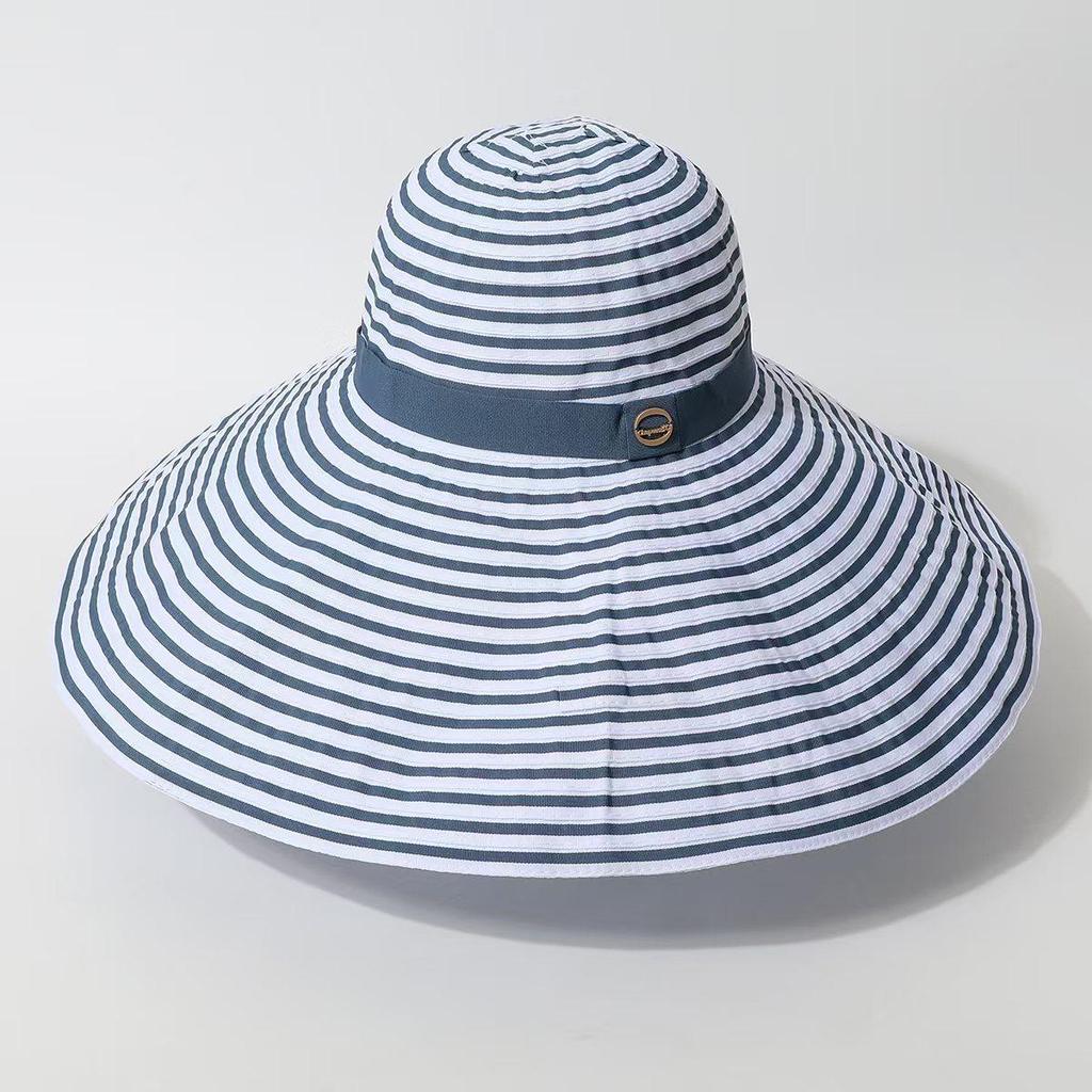 Women's Hepburn Style Wide Brim Striped Sun Hat for Summer Travel & Neck Protection