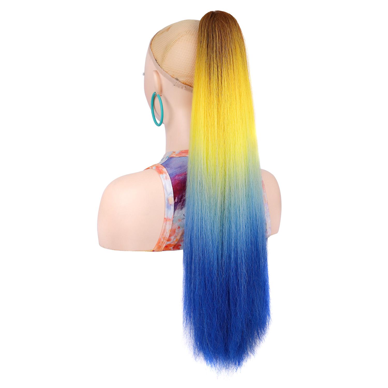 

Хвіст для нарощування волосся Довгий прямий хвіст Які Райдужний колір Перука Заколка-краб на Хвіст для волосся для леді