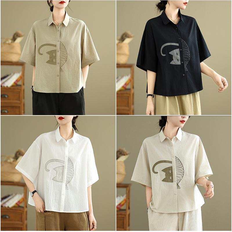 DIMANAF 2026 Women Plus Size New Summer Blouse Shirt Short Sleeve Casual Loose Lady Tops Shirts Cotton Button