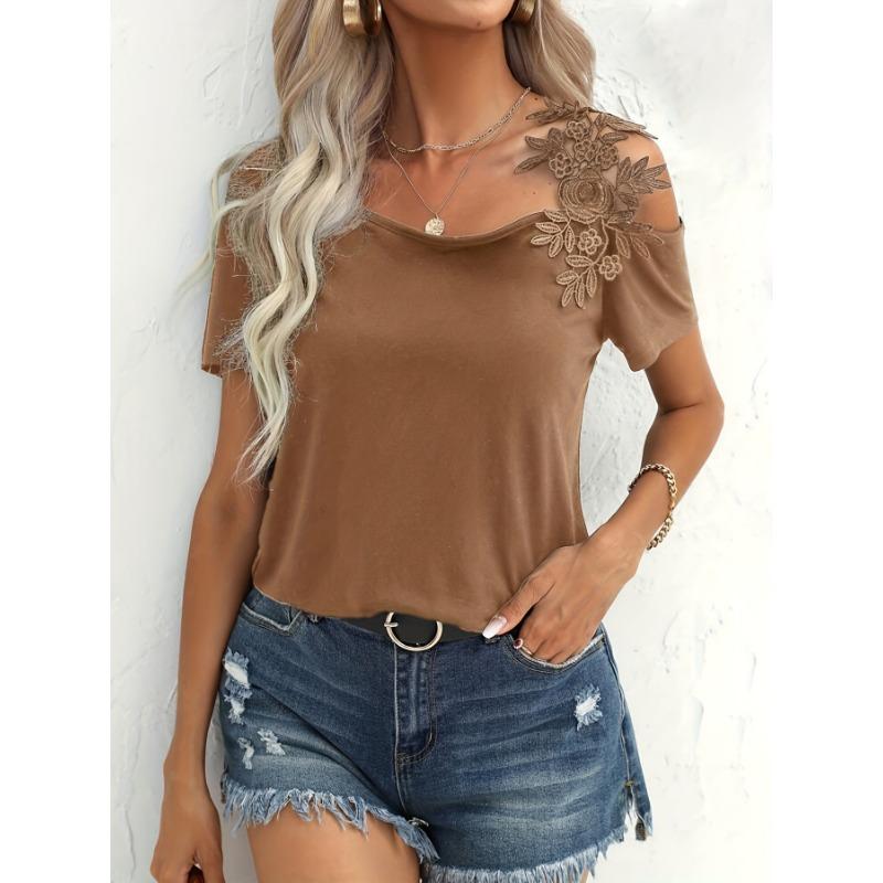Women's Fashion Casual Summer Spring Solid Color Print Short Sleeve Oblique Collar Blouses & Shirts