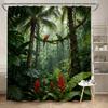 Woodland Shower Curtain 180x180cm – Forest Path with Moss & Trees, Tranquil Nature Bathroom Decor, 12 Hooks
