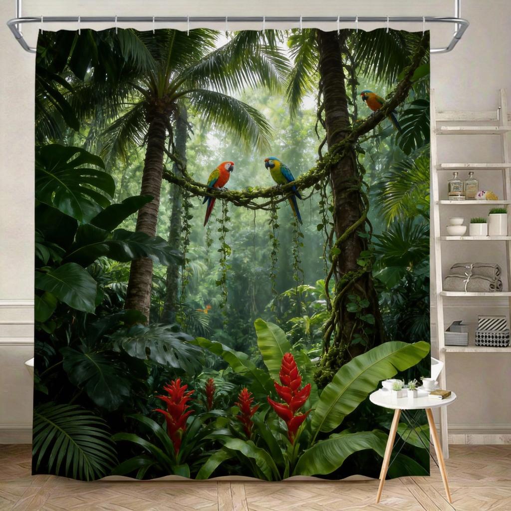 Woodland Shower Curtain 180x180cm – Forest Path with Moss & Trees, Tranquil Nature Bathroom Decor, 12 Hooks