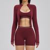 Contrasting Color Yoga Set Naked Sports Fitness Suit Women's Outdoor Running Three-piece Set