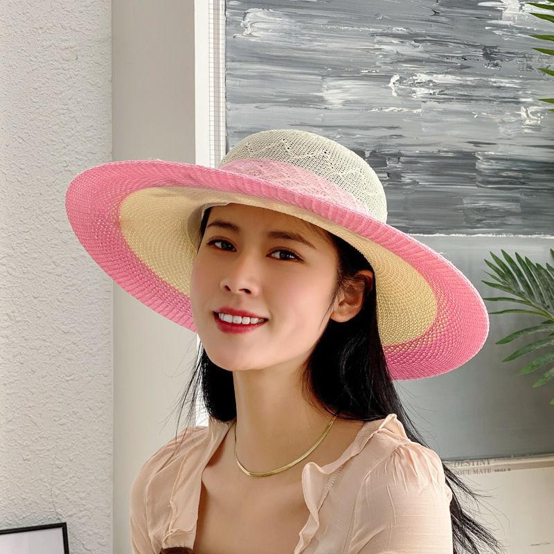 Straw Hat Women's Summer Foldable Beach Hat Face Covering Sun Hat Bow Fisherman Hat Sun Hat Basin Hat