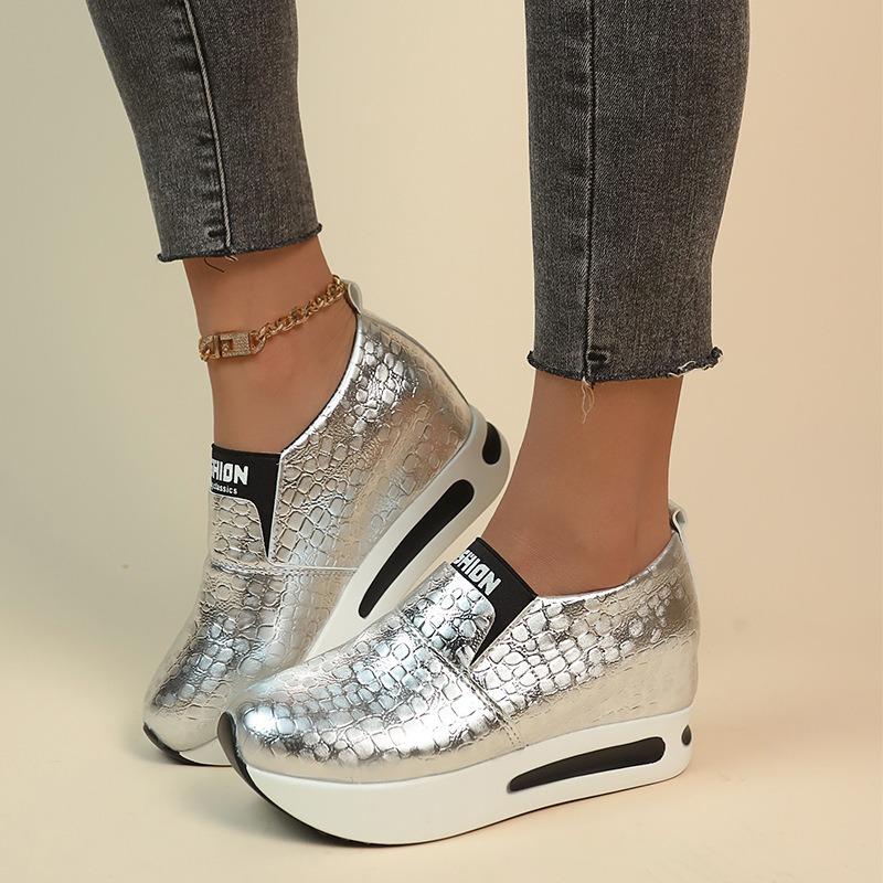 Silberne wackelige Sohle Frühling und Herbst neue lässige Fußbedeckung ein Pedal dicksohlige Muffinsohle Damen Einzelne Schuhe