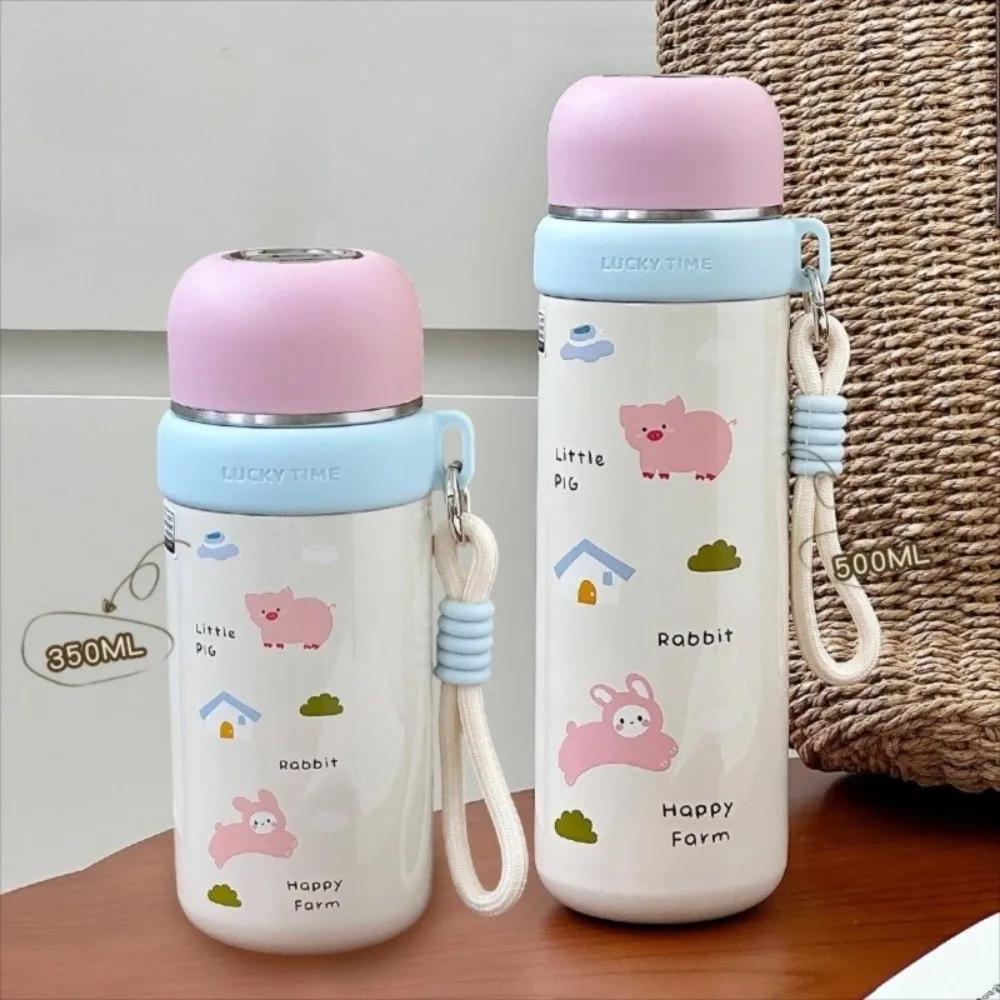 

Cute Cartoon Prints Small Thermal Cup Stainless Steel 350/500ml Travel Coffee Mug Leak-proof Lightweight Outdoor Water Bottle 350ml рожевий