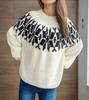 New retro jacquard sweater for women's wish hot selling round neck color blocked loose pullover knitted sweater for women 3532 EMA