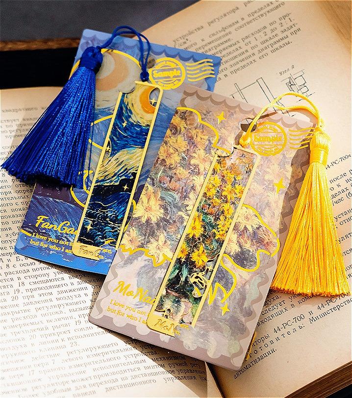 Vintage Ölmalerei Metalllesezeichen - Hohlgoldfolien-Quastenlesezeichen - Geschenk für Buchclubs und Buchliebhaber