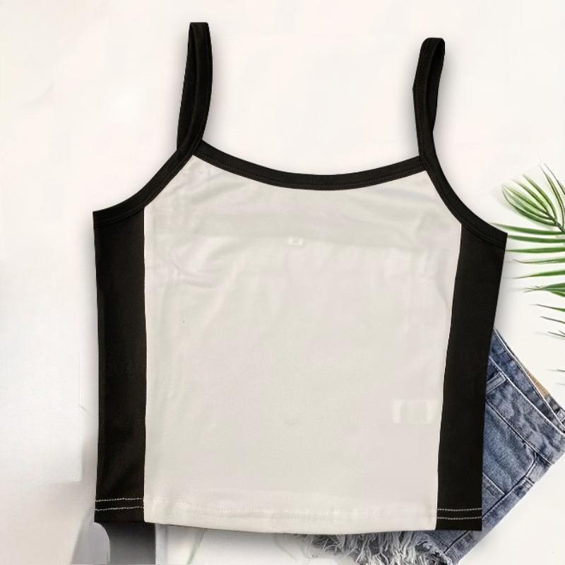 American Retro Spicy Girl Versatile Contrast Stripe Strap Sexy Off Shoulder Tight Open Umbilical Short Tank Top