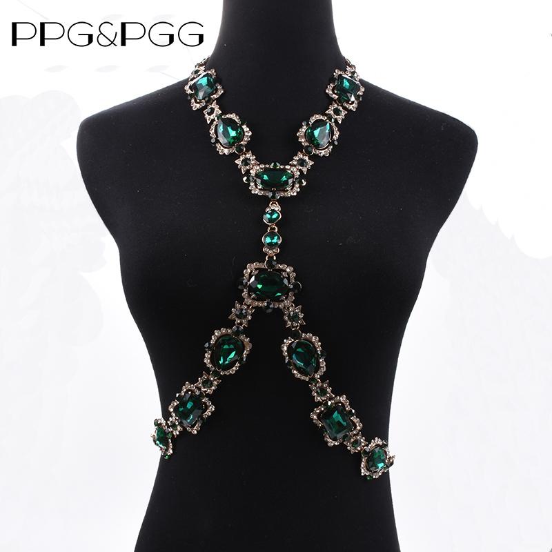 2025 New Fashion Big Glass Waist Chain Body Chains Necklace Jewelry Women Indian Statement Long Crystal Rhinestones Necklace