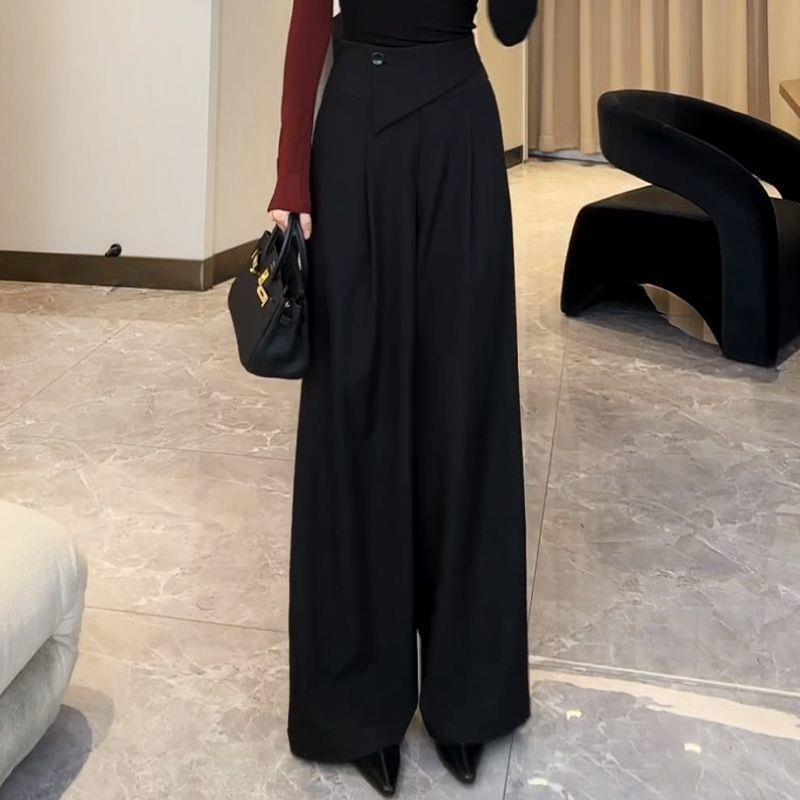 High-Waisted Retro Wide-Leg Pants for Pear-Shaped Figures - Drapey Slimming Trousers