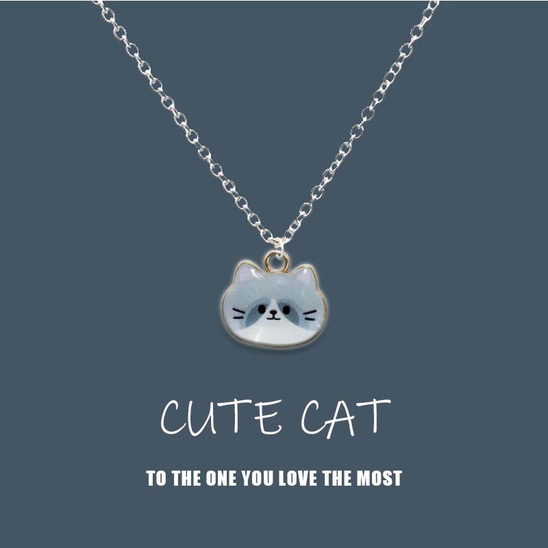 New Trendy Cute Enamel Cat Pendant Necklace For Women Exquisite Cartoon Kitten Metal Chain Choker Party Friendship Jewelry Gifts