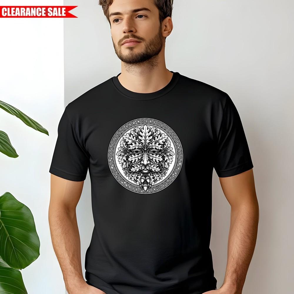 

Greenman T Shirt Pagan Wicca Celtic Printed Greenman Festival Gift Crew Neck Top XL