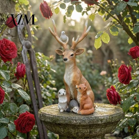 Resin Elk Rabbit Hedgehog Fox Figurines Forest Deer Small Animal Statue, Figurine with Stable Base Exterior Yard Decor Hedgehog, Outdoor Waterproof