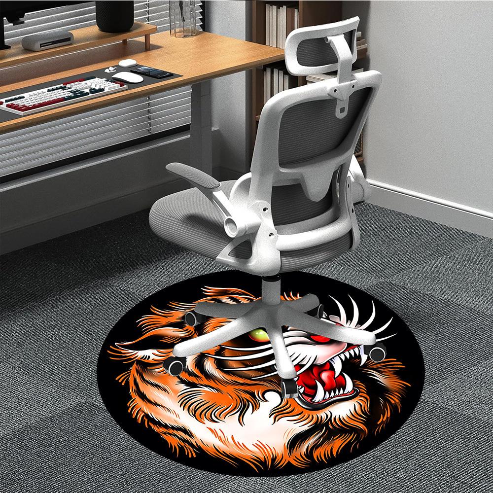 1pc Tiger Head Chair Carpet for Office, Round Non Slip Durable Large Size Office Carpet, Suitable for Office