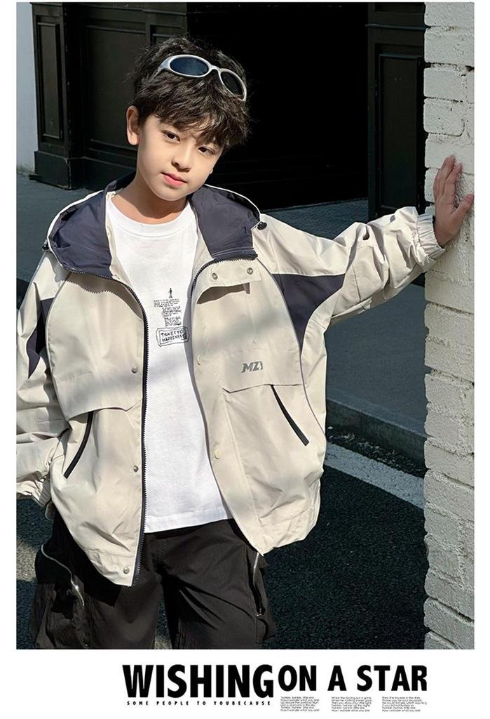 Boys' 2026 Spring Hooded Windbreaker for Outdoor Sports