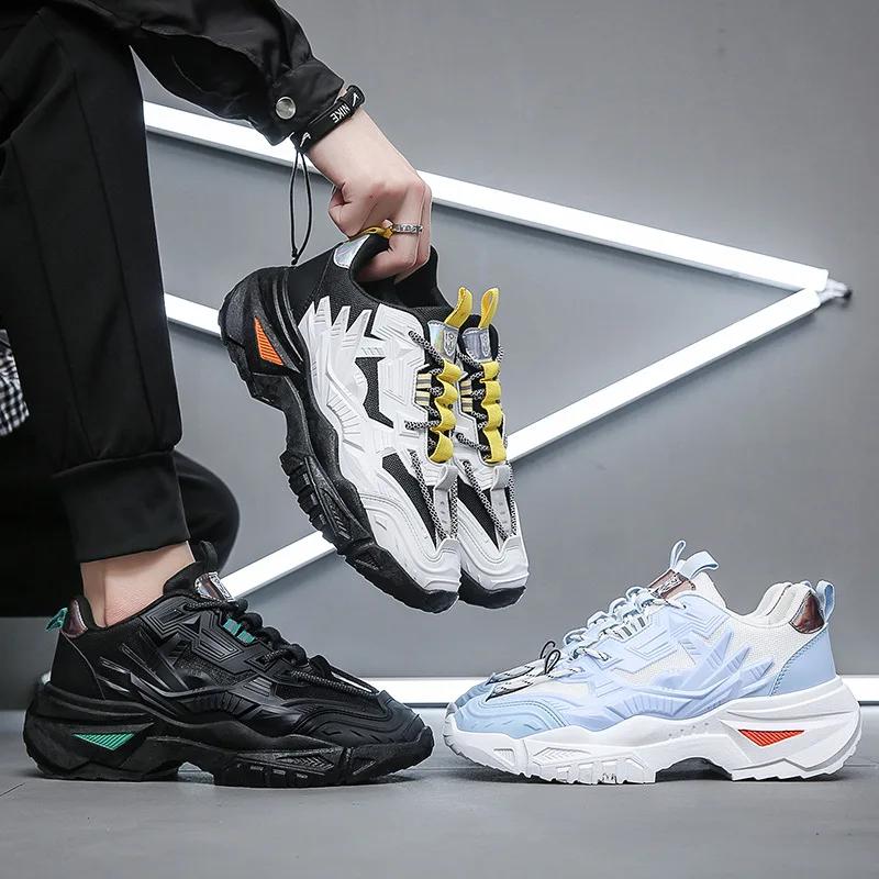 Men Chunky Sneakers Breathable Light Men Mesh Casual Shoes Autumn Platform Fashion Lace-Up Wear-resistant Shoes Tenis Masculino