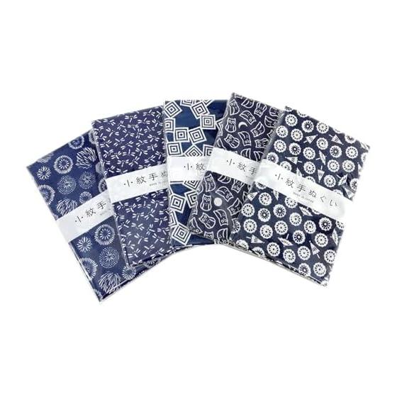 Tenugui Towel Set - Izumi Koubai Komon Pattern, 5 Pcs, Made In Japan, Approx. 33x90cm, 100% Cotton, Quick Drying, Absorbent, Unhemmed Edges, Reverse