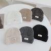 Japanese Simple Letter Label Knitted Hat for Women In Autumn and Winter New Warm and Cold Hat with Face and Small Ear Protection Hat