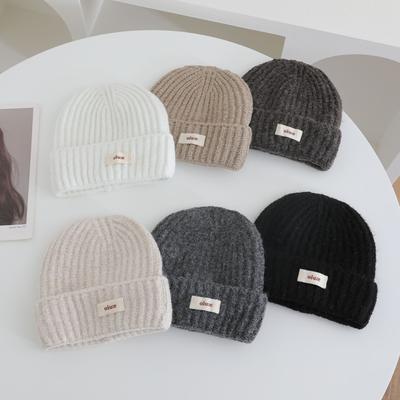 Japanese Simple Letter Label Knitted Hat for Women In Autumn and Winter New Warm and Cold Hat with Face and Small Ear Protection Hat