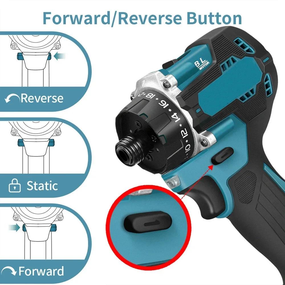 Șurubelniță electrică fără fir puternică 20+1 Cuplu 1/4 Inch Fără perii, Mașină de găurit Pentru Baterie Makita 18V 280N.m 1000W