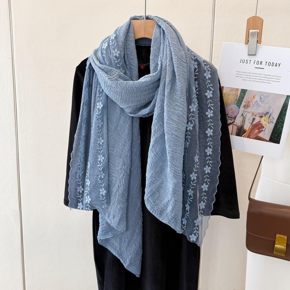 Cotton Linen Lace Patchwork Scarf Long Shawl and Wrap Fashion Thin Gauze Scarf  for Women