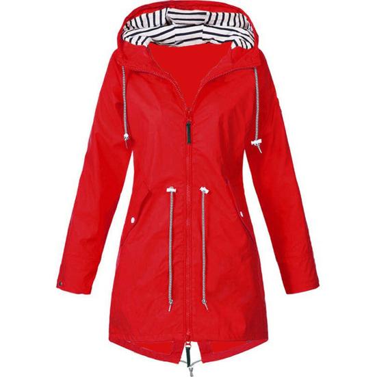 Giacca da donna invernale a tinta unita con cappuccio e coulisse, cerniera, cappotto da esterno