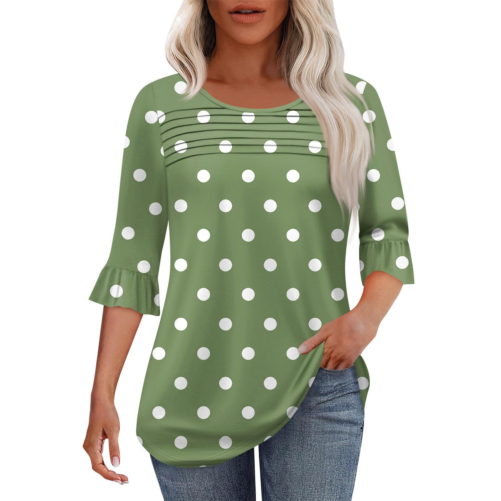 

Жіноча модна плісирована верхня частина з 3/4 рукавами та круглим вирізом XXXL зелений