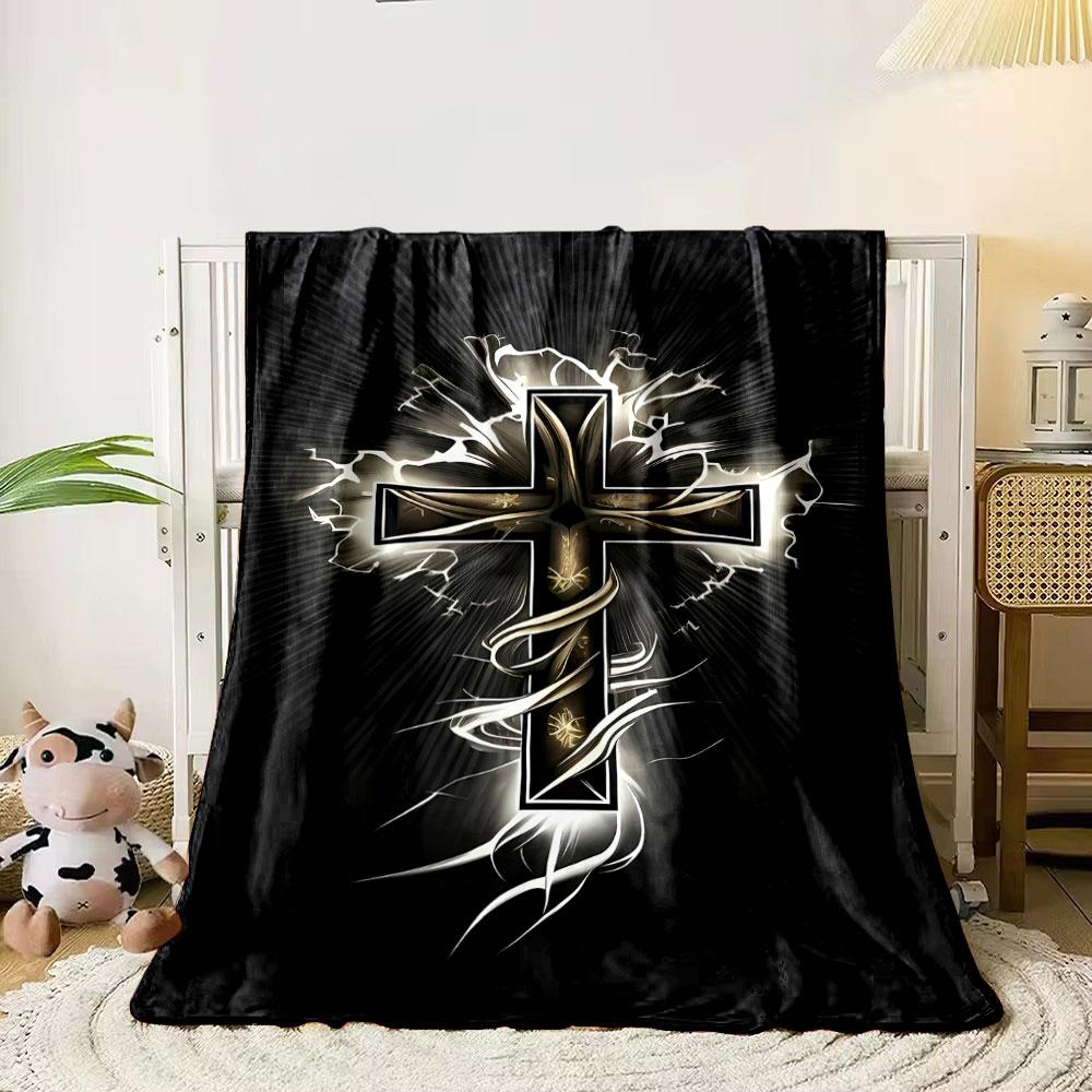 Golden Cross Lightning Blanket Printed Blanket for Living Room Bed Couch Lunch Break Soft Cozy Blanket for Friend's Festival Gift