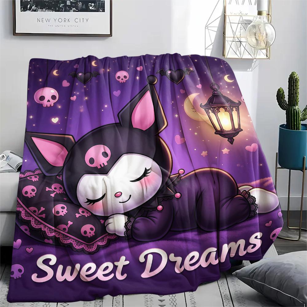 1PC Kuromi Print Flannel Blanket, High quality All Seasons, Home Decor, Warmth and Comfort, Perfect for Christmas Gifts