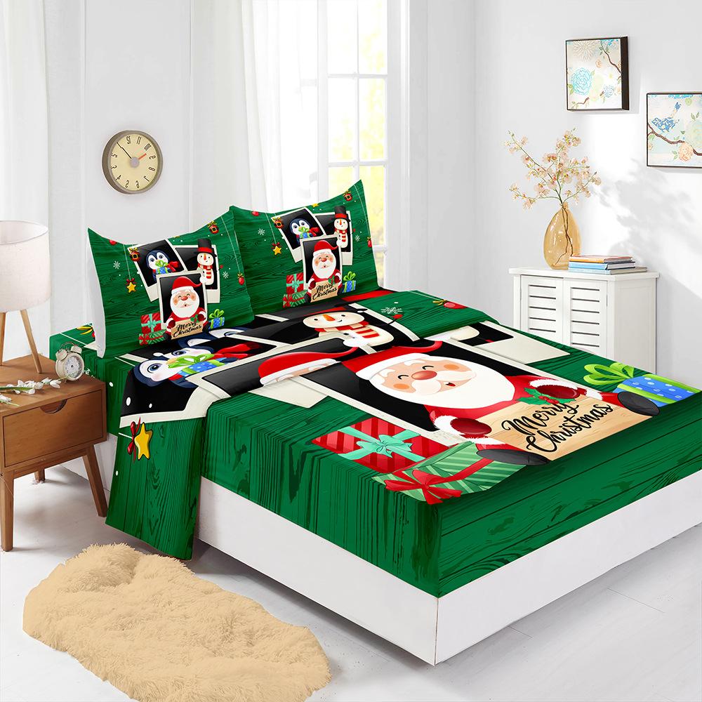 Four-Piece Mattress Set Christmas Bedding 3D Digital Printing Kit Mattress Protective Cover