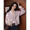 Luxiangnan Women's French Purple V-Neck Cardigan Sweater