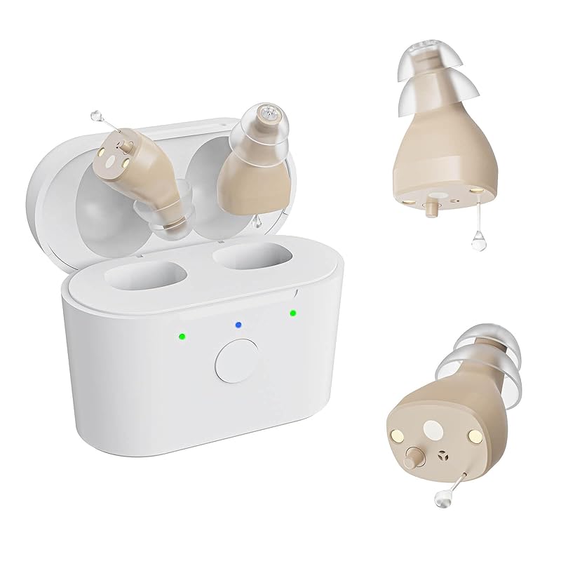 Rechargeable Hearing Aids for Seniors with Noise Cancelling - Digital OTC Hearing Aids,Invisible Hearing Amplifiers In-Ear with Accessories & бежевый