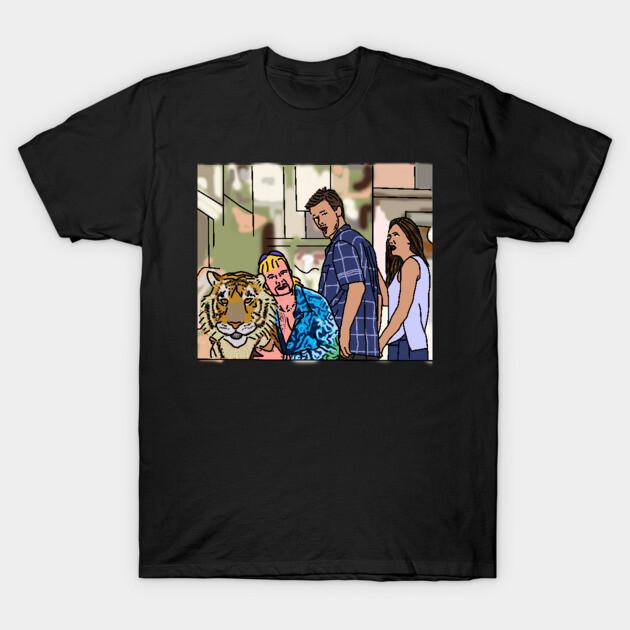Asian Size Men Black Print T-shirt Man And Tiger In Distracted Boyfriend Memes No-Cut Print Cotton Tshirt S чёрный