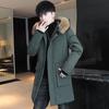 Men's Winter Fur Collar Hooded Mid-Length Casual Cotton Coat