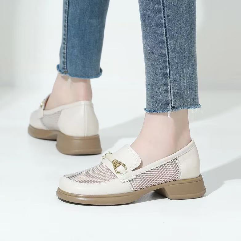 Mesh women's shoes 2025 spring and summer new breathable hollow loafers casual one-pedal flat-bottomed mesh small leather shoes