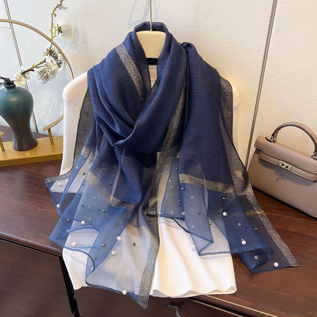 2025 Stylish Springsummer Beaded Faux Silk Sun Protection Shawl Scarf